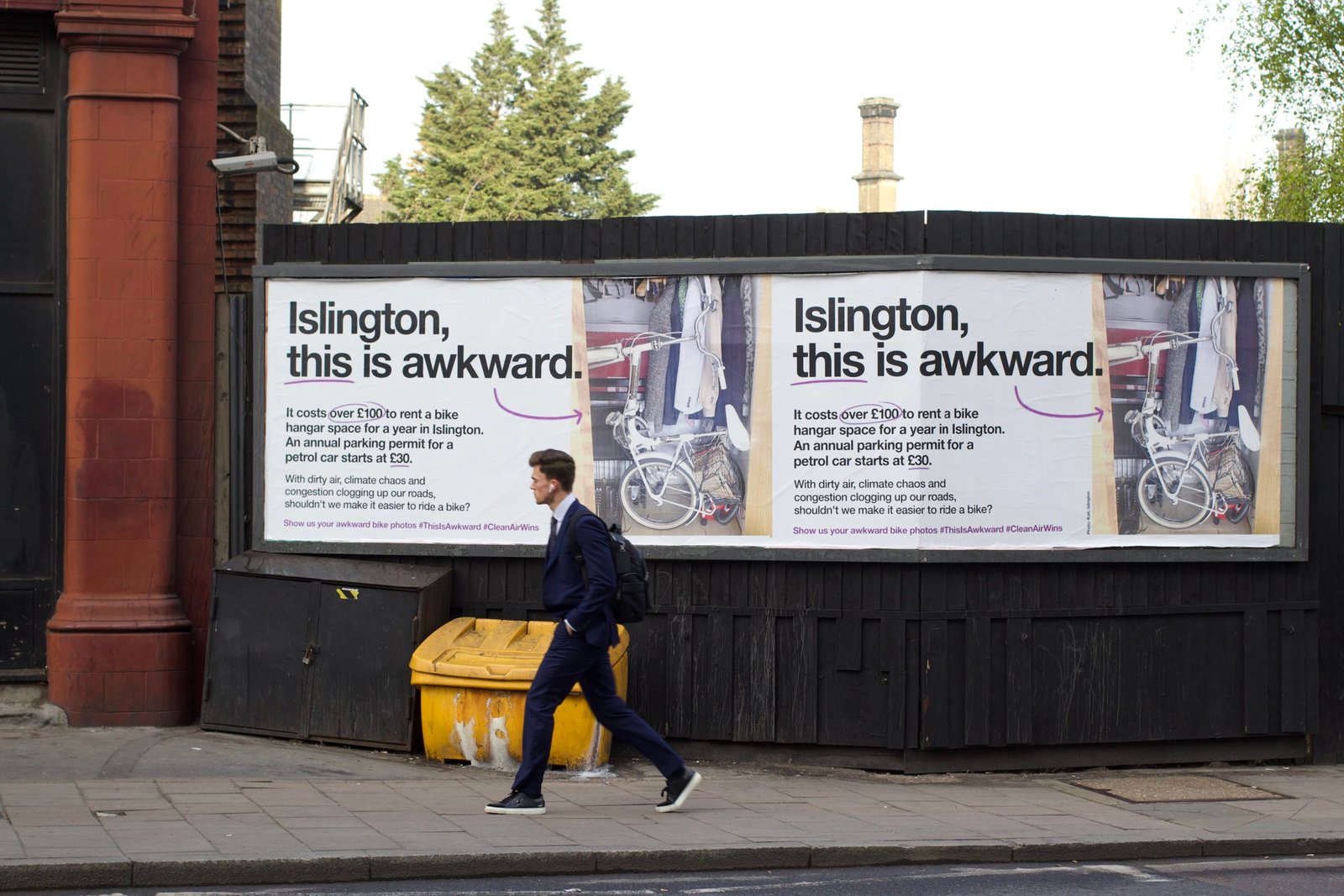 #ThisIsAwkward billboard highlighting costs of cycle hangars, Islington